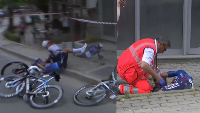 Mikel Landa subisce una brutta caduta nella prima tappa del Giro d'Italia